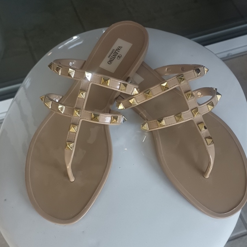 Valentino Nude Sandals with Gold Studs
